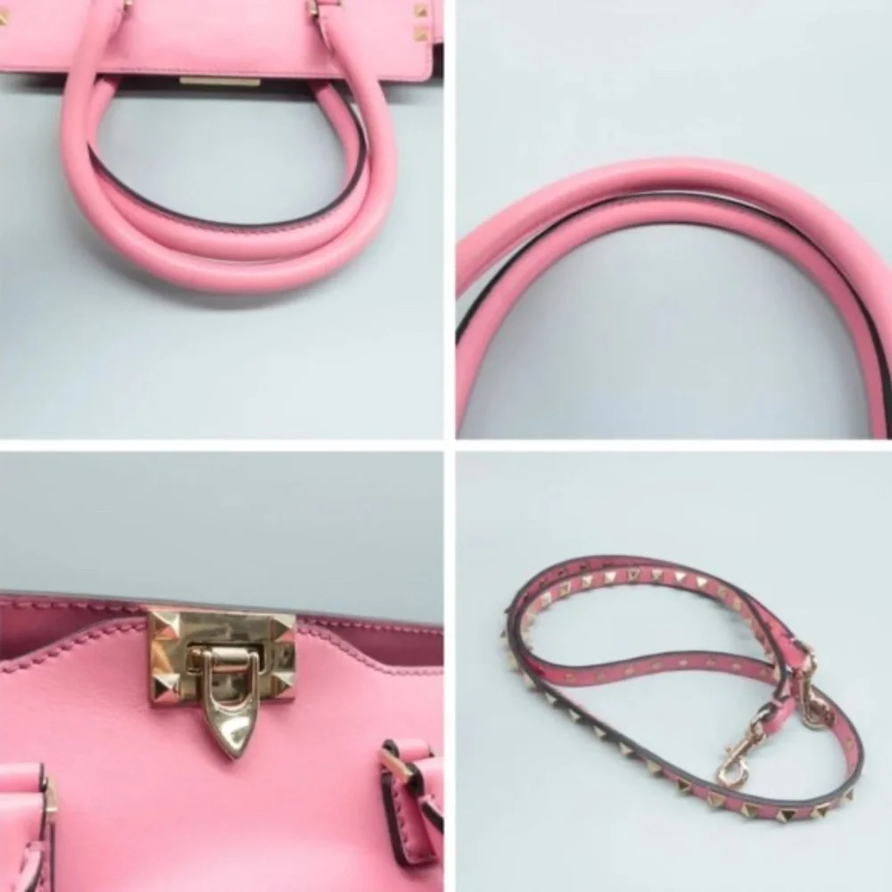 100% Authentic VALENTINO GARAVANI Rockstud Pink Leather Satchel Bag - Picture 8 of 12